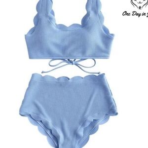 Scalloped light blue high waist bikini